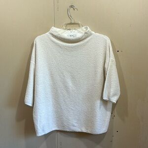 MaxMara White And Gold Mock Neck Three Quarter Sleeve Sweater Size L